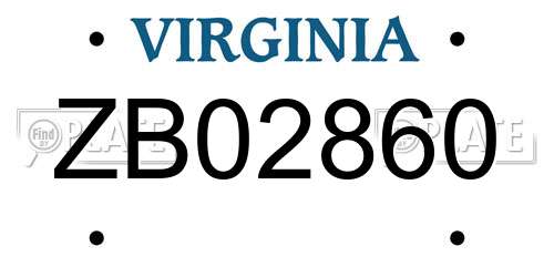 ZB02860 Virginia License Plate