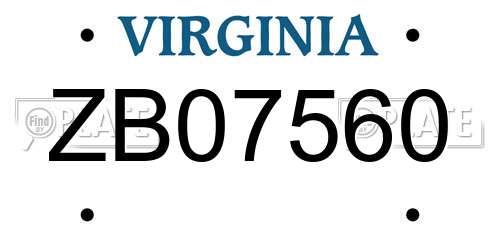 ZB07560 Virginia License Plate