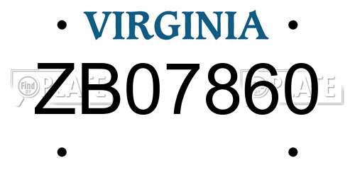 ZB07860 Virginia License Plate