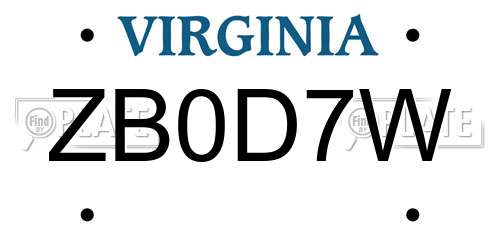 ZB0D7W Virginia License Plate