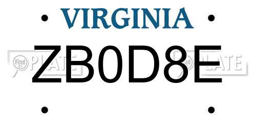 ZB0D8E Virginia License Plate