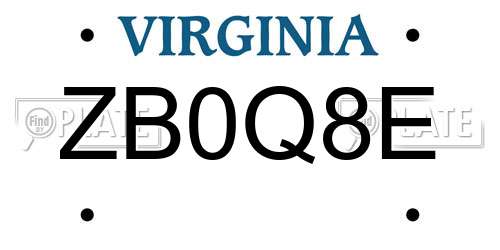 ZB0Q8E Virginia License Plate