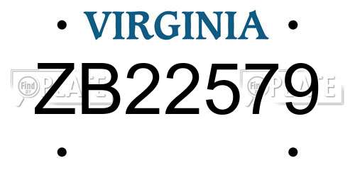 ZB22579 Virginia License Plate