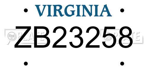 ZB23258 Virginia License Plate