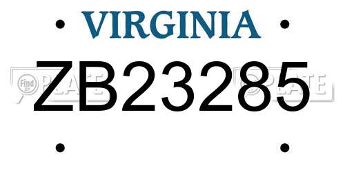 ZB23285 Virginia License Plate