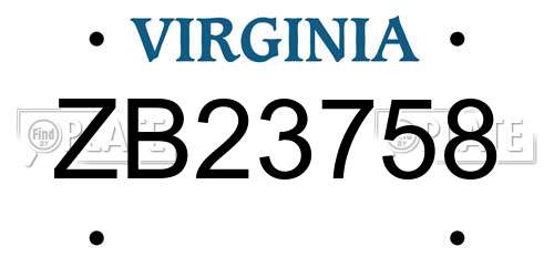 ZB23758 Virginia License Plate