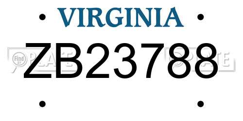 ZB23788 Virginia License Plate