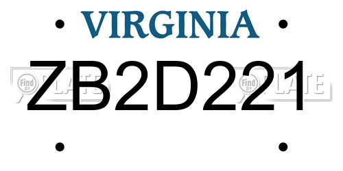 ZB2D221 Virginia License Plate