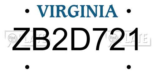 ZB2D721 Virginia License Plate