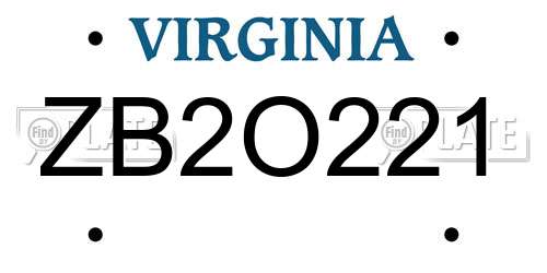 ZB2O221 Virginia License Plate