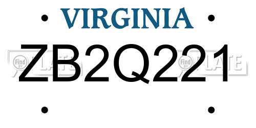 ZB2Q221 Virginia License Plate