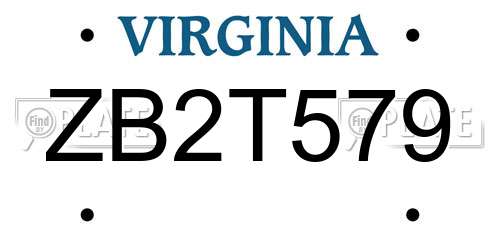 ZB2T579 Virginia License Plate