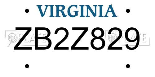 ZB2Z829 Virginia License Plate