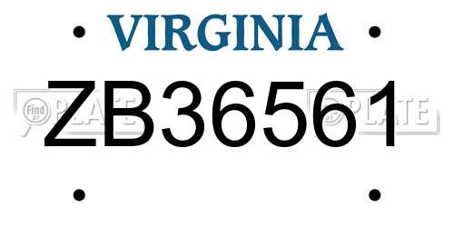 ZB36561 Virginia License Plate