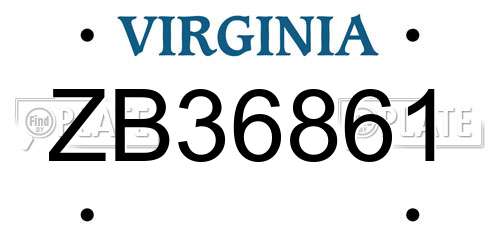 ZB36861 Virginia License Plate