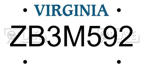 ZB3M592 Virginia License Plate
