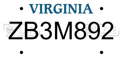 ZB3M892 Virginia License Plate