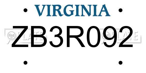 ZB3R092 Virginia License Plate