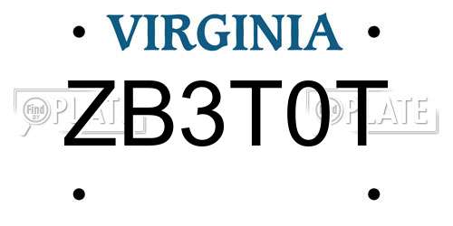 ZB3T0T Virginia License Plate