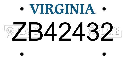 ZB42432 Virginia License Plate