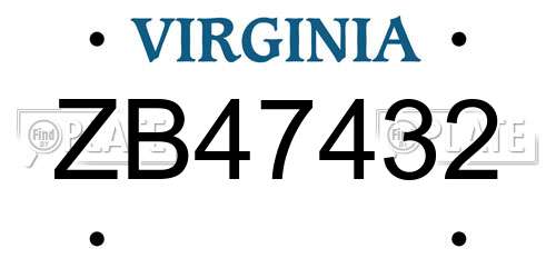 ZB47432 Virginia License Plate