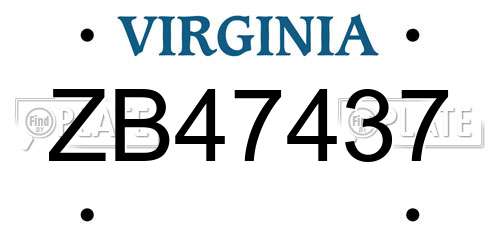 ZB47437 Virginia License Plate