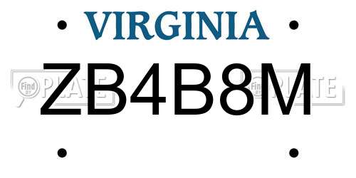 ZB4B8M Virginia License Plate