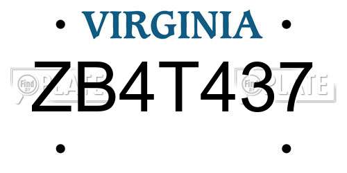 ZB4T437 Virginia License Plate
