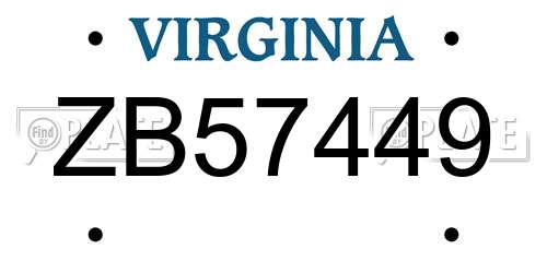 ZB57449 Virginia License Plate