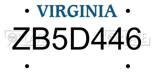 ZB5D446 Virginia License Plate