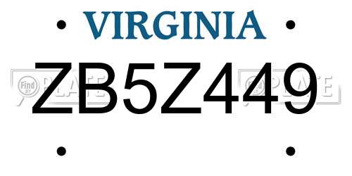 ZB5Z449 Virginia License Plate