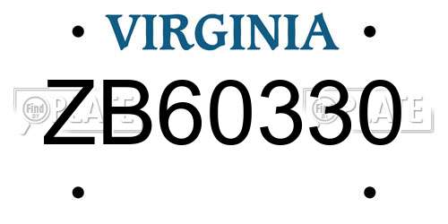 ZB60330 Virginia License Plate