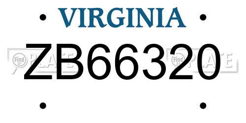 ZB66320 Virginia License Plate