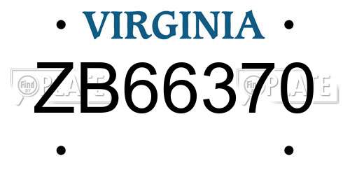 ZB66370 Virginia License Plate