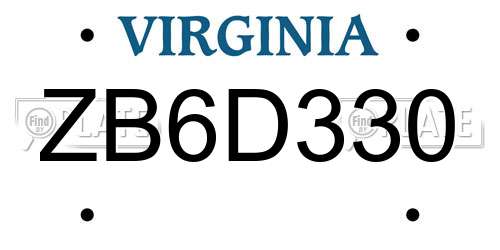 ZB6D330 Virginia License Plate