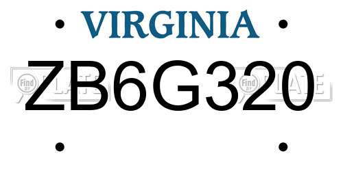 ZB6G320 Virginia License Plate