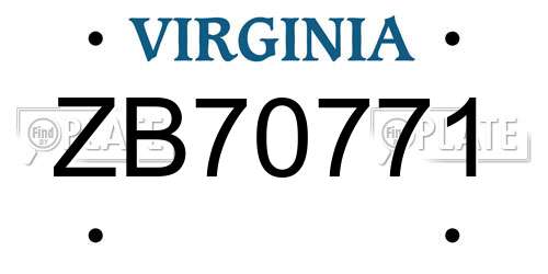 ZB70771 Virginia License Plate