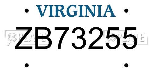 ZB73255 Virginia License Plate