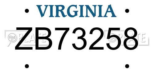 ZB73258 Virginia License Plate