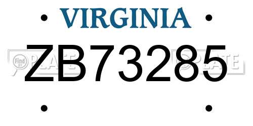 ZB73285 Virginia License Plate