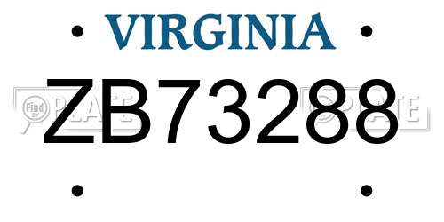 ZB73288 Virginia License Plate