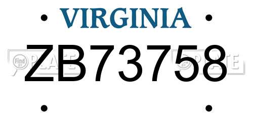 ZB73758 Virginia License Plate
