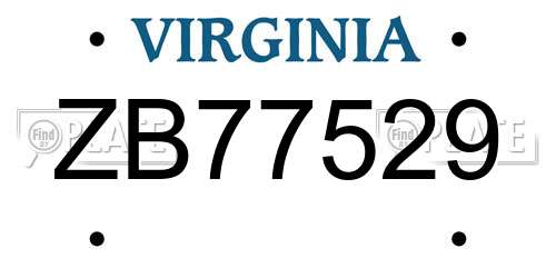 ZB77529 Virginia License Plate