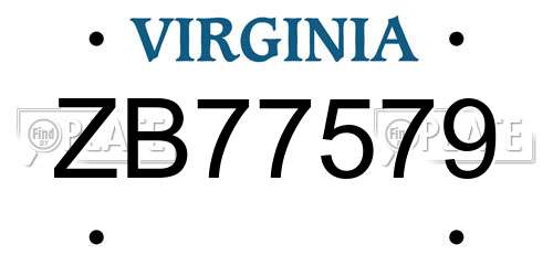ZB77579 Virginia License Plate
