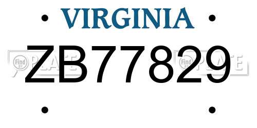 ZB77829 Virginia License Plate