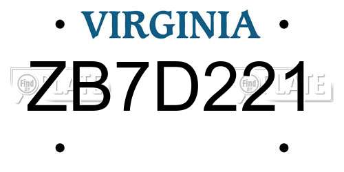 ZB7D221 Virginia License Plate