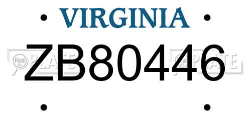 ZB80446 Virginia License Plate