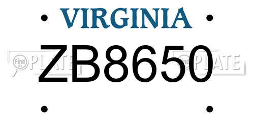 ZB8650 Virginia License Plate
