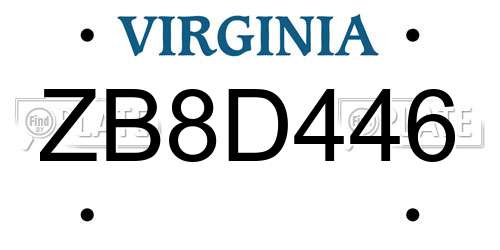 ZB8D446 Virginia License Plate