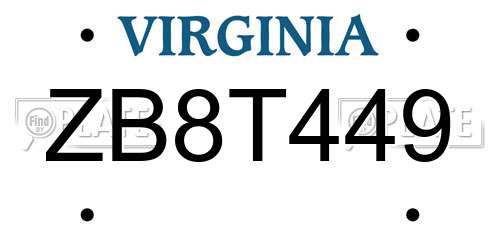 ZB8T449 Virginia License Plate
